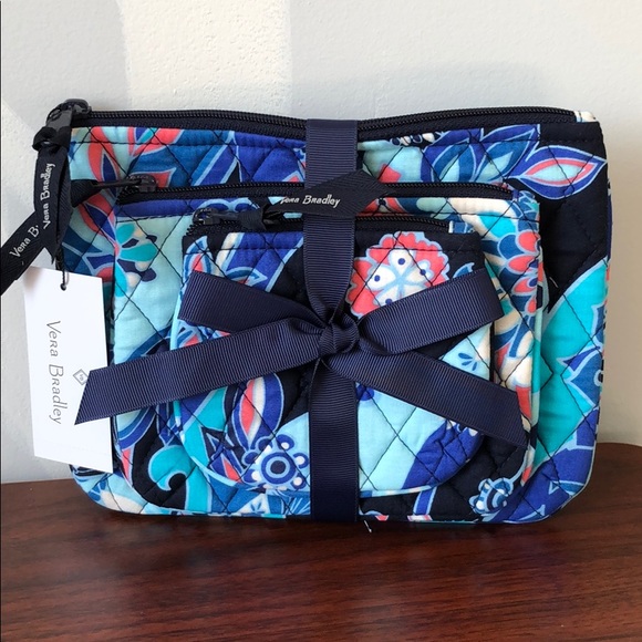 NWT Vera Bradley Cosmetic Trio bag set Lotus Flower - Picture 1 of 9
